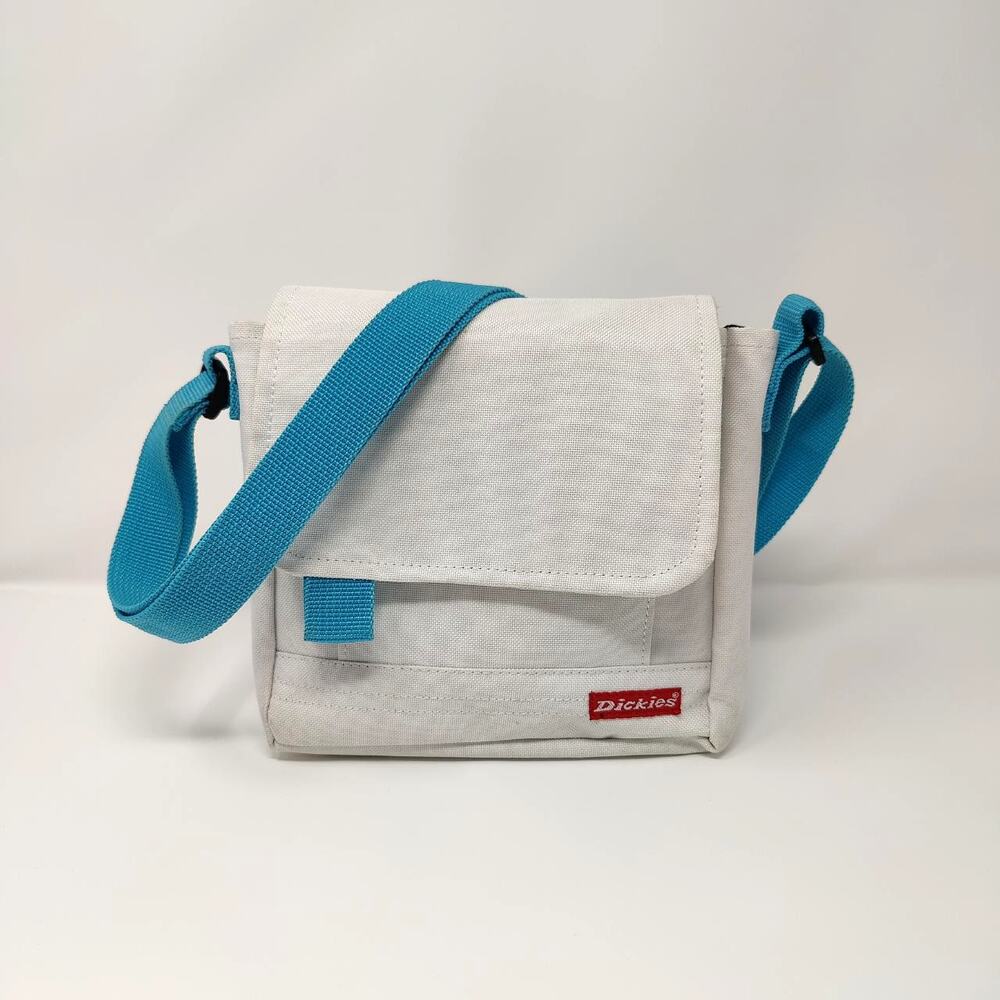 Streetwear Dickies Square White Canvas Blue Strap Velcro Closure Cross Body Bag